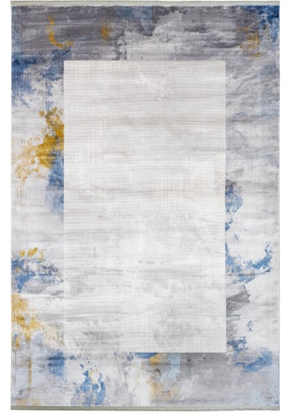 Geometrik Mavi Viskon Dikdörtgen Modern Desenli Akrilik Hav Vermeyen Leke Tutmayan Kolay Temizlenen Yumuşak Makine Salon Yolluk Mutfak Halı