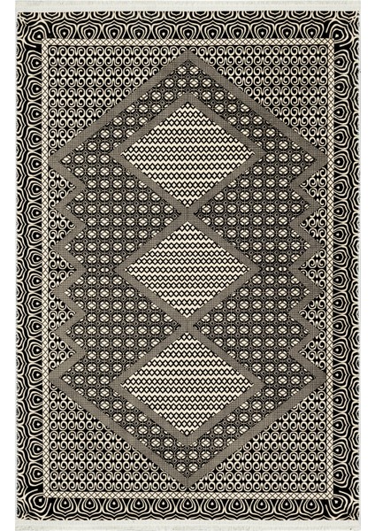 Pragathi Gri Geometrik Etnik Modern Desenli Kadife Makinada Yıkanabilir Hav Toz Vermez Leke Tutmayan Kaymaz Taban Dijital Makine Baskı Salon Yolluk Mutfak Halı