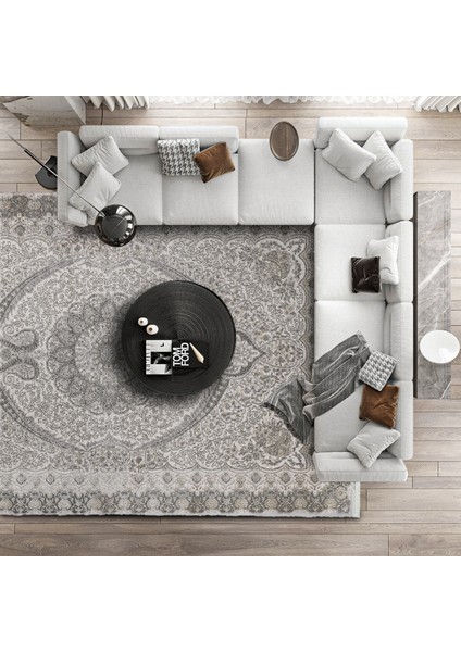 Gri Klasik Etnik Modern Desenli Pamuk Makinada Yıkanabilir Hav Toz Vermez Leke Tutmayan Kaymaz Taban Dijital Makine Baskı Salon Yolluk Mutfak Halı modelleri