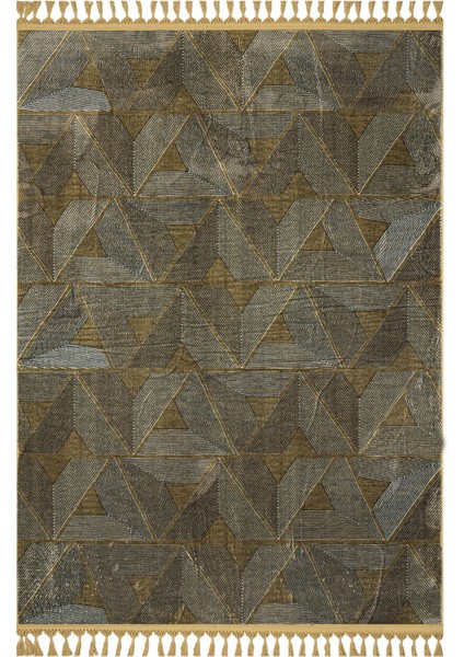 Pranshu Kahverengi Geometrik Etnik Modern Desenli Bambu Makinada Yıkanabilir Hav Toz Vermez Leke Tutmayan Kaymaz Taban Dijital Makine Baskı Salon Yolluk Mutfak Halı