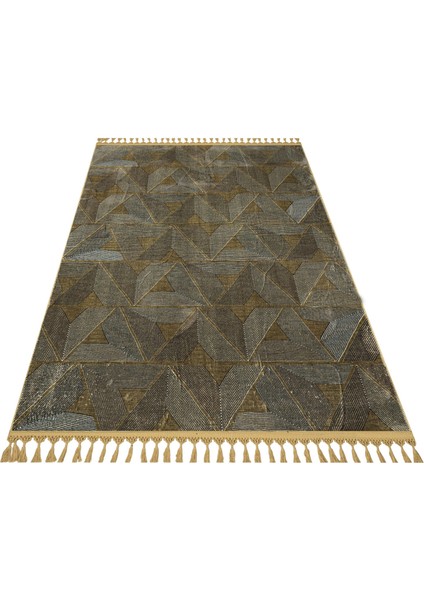 Pranshu Kahverengi Geometrik Etnik Modern Desenli Bambu Makinada Yıkanabilir Hav Toz Vermez Leke Tutmayan Kaymaz Taban Dijital Makine Baskı Salon Yolluk Mutfak Halı fiyatları