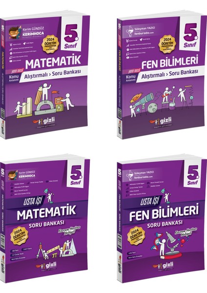 Gizli 2025 5. Sınıf Matematik + Fen Alıştırmalı + Usta Işi Soru Bankası Seti 4 Kitap Güncel Müfredat