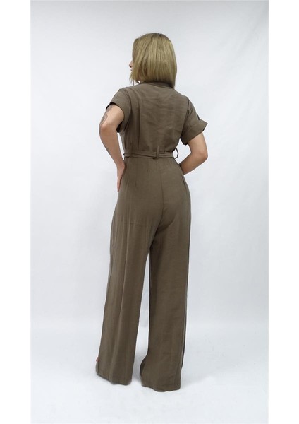 Kadın Nisan Kısa Kollu Kemer Detaylı Tulum modelleri