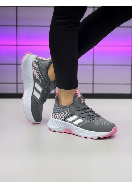 Unisex Çocuk Bağcıklı Poli Taban Triko Spor Ayakkabı-Füme-Beyaz