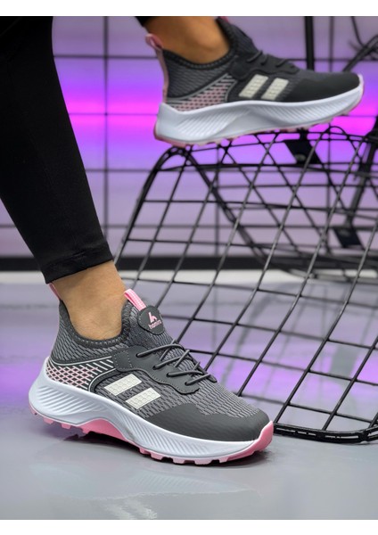 Unisex Çocuk Bağcıklı Poli Taban Triko Spor Ayakkabı-Füme-Beyaz fiyatları