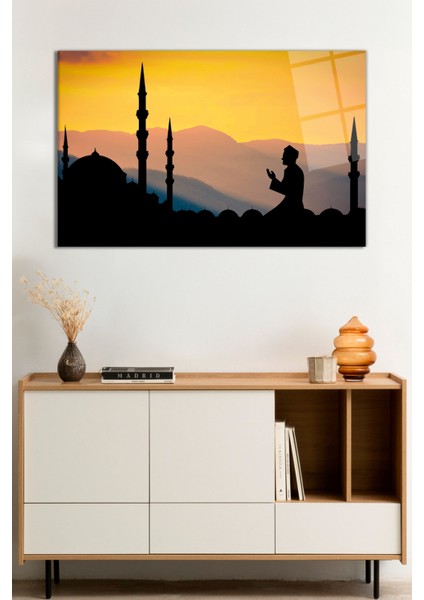 Camide Ibadet ve Dua Eden Insan Cam Tablo, Darbelere Dayanıklı Kırılmaz Cam, Hediyelik