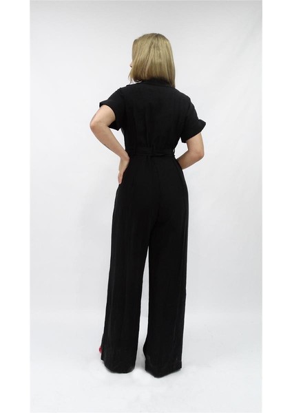 Kadın Nisan Kısa Kollu Kemer Detaylı Tulum modelleri