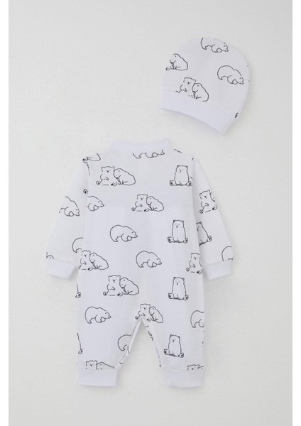 Erkek Bebek Tulum Sevimli Kutup Ayıcığı Desenli 0-6 Ay, Beyaz fiyatları