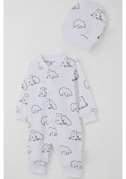 Erkek Bebek Tulum Sevimli Kutup Ayıcığı Desenli 0-6 Ay, Beyaz modelleri