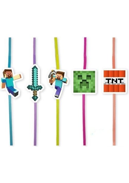 Pipet Minecraft Temalı 10 Lu Artistik Pipet Doğum Günü Eğlenceli Pipet fiyatları