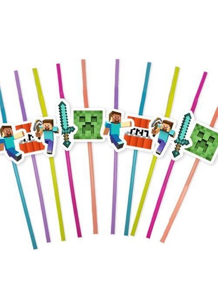 Pipet Minecraft Temalı 10 Lu Artistik Pipet Doğum Günü Eğlenceli Pipet modelleri