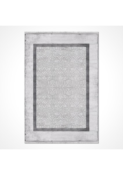 Çerçeveli Gri Viskon Dikdörtgen Modern Desenli Akrilik Hav Vermeyen Leke Tutmayan Kolay Temizlenen Yumuşak Makine Salon Yolluk Mutfak Halı