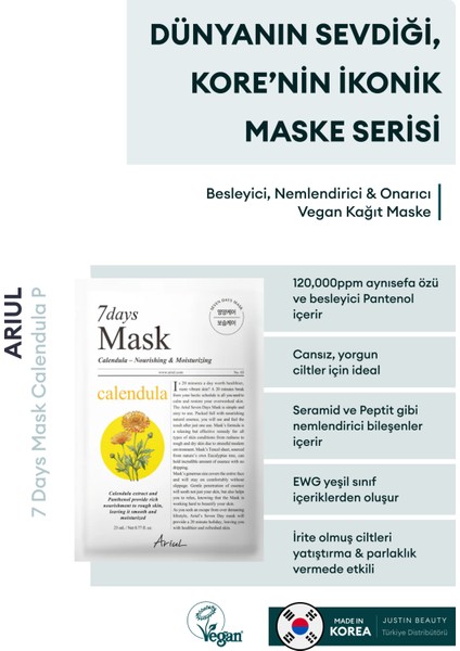7 Days Mask Calendula P - Besleyici, Nemlendirici & Onarıcı Vegan Kağıt Maske