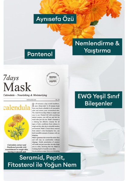 7 Days Mask Calendula P - Besleyici, Nemlendirici & Onarıcı Vegan Kağıt Maske fiyatları