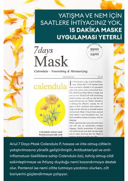 7 Days Mask Calendula P - Besleyici, Nemlendirici & Onarıcı Vegan Kağıt Maske