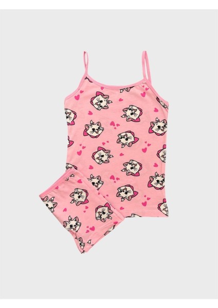 Kız Çocuk Pamuklu Pembe Renk Kedi Kalp Desenli Atlet Boxer Takımı fiyatları