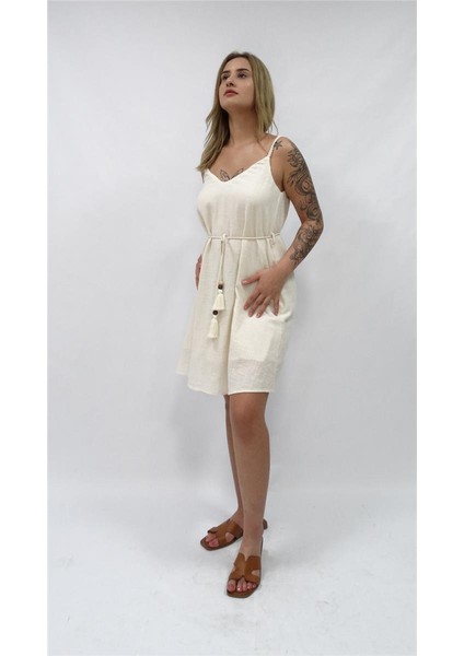 Kadın Nisan Keten Askılı Elbise
