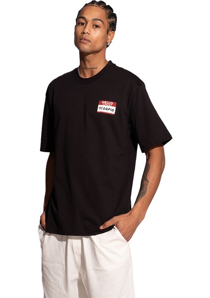 Erkek Oversize Siyah T-Shirt Akrep Burcu