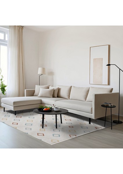 Krem Geometrik Etnik Modern Desenli Pamuk Makinada Yıkanabilir Hav Toz Vermez Leke Tutmayan Kaymaz Taban Dijital Makine Baskı Salon Yolluk Mutfak Halı modelleri