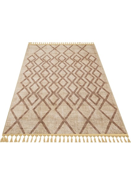 Priyanka Bej Geometrik Etnik Modern Desenli Bambu Makinada Yıkanabilir Hav Toz Vermez Leke Tutmayan Kaymaz Taban Dijital Makine Baskı Salon Yolluk Mutfak Halı fiyatları