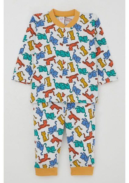 Erkek Bebek Pijama Takımı Renkli Kedicik Desenli 4 Ay-1 Yaş, Beyaz