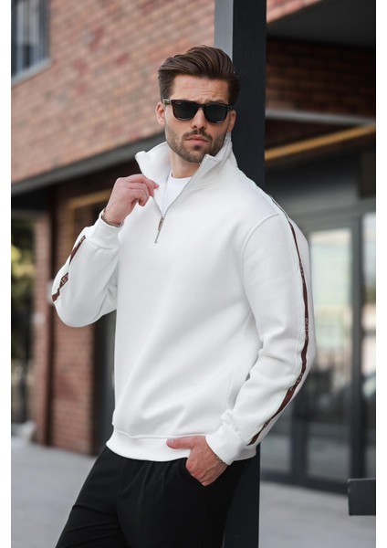 Ekru Fermuarlı Yarım Balıkçı Yaka Erkek Sweatshirt E7164 fiyatları