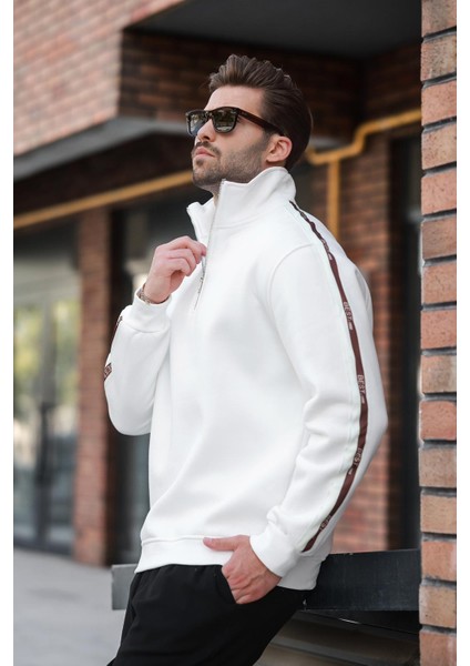 Ekru Fermuarlı Yarım Balıkçı Yaka Erkek Sweatshirt E7164 modelleri