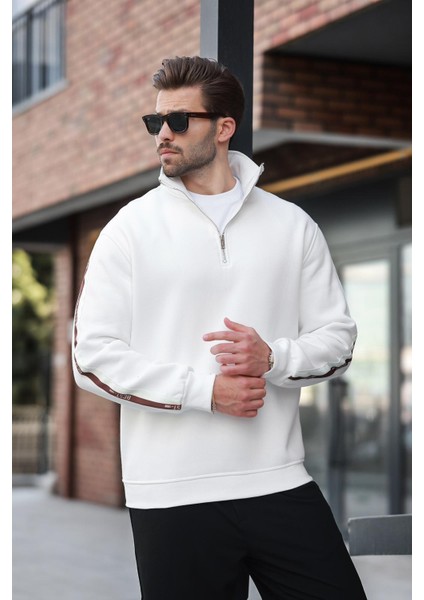 Ekru Fermuarlı Yarım Balıkçı Yaka Erkek Sweatshirt E7164 fırsatları