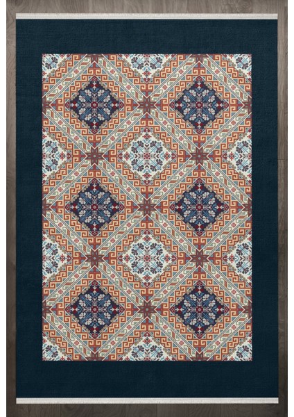 Geometrik Turuncu Pamuk Dikdörtgen Modern Desenli Pamuk Makinada Yıkanabilir Hav Toz Vermez Leke Tutmayan Kaymaz Taban Dijital Makine Baskı Salon Yolluk Mutfak Halı