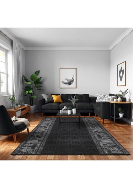 Figürlü Siyah Pamuk Daire Modern Desenli Pamuk Makinada Yıkanabilir Hav Toz Vermez Leke Tutmayan Kaymaz Taban Dijital Makine Baskı Salon Yolluk Mutfak Halı modelleri
