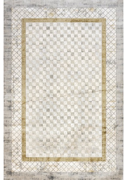 Gold Geometrik Etnik Modern Desenli Pamuk Makinada Yıkanabilir Hav Toz Vermez Leke Tutmayan Kaymaz Taban Dijital Makine Baskı Salon Yolluk Mutfak Halı