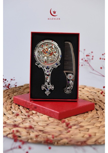 Ayna ve Tarak Seti- Hediyelik-Otantik Desenli