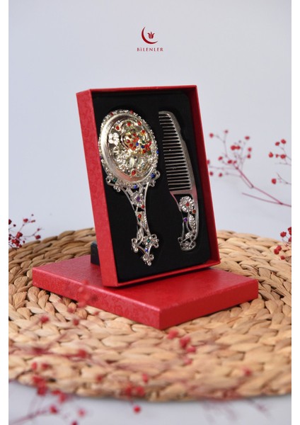 Ayna ve Tarak Seti- Hediyelik-Otantik Desenli modelleri