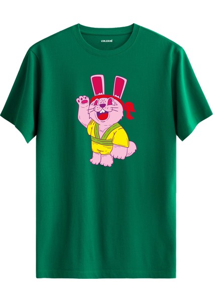 Tavşan Karakter Baskılı Sarı Kostümlü Eğlenceli Unisex Tişört Sokak Modası