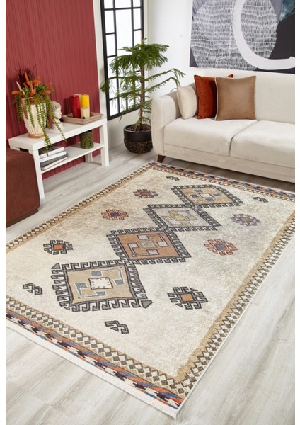 Tlalnepantla Bej Modern Etnik Desenli Makinada Yıkanabilir Hav Toz Vermez Leke Tutmayan Kaymaz Taban Dijital Makine Baskı Salon Yolluk Mutfak Halı modelleri