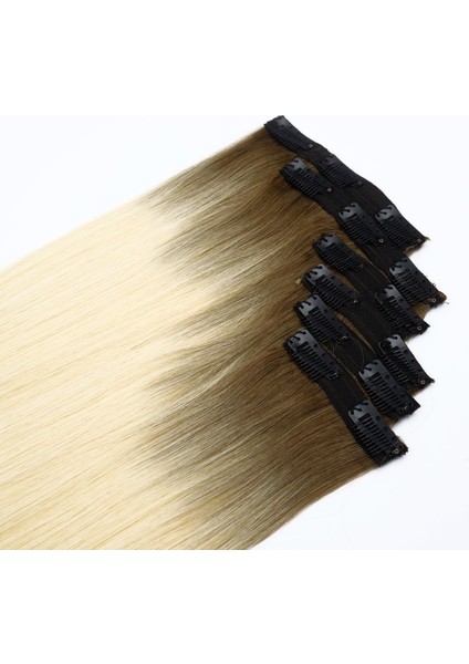 ÇIT ÇIT 6 PARÇA GERÇEK SAÇ OMBRELİ KUMRAL PLATİN 150gr. 70cm