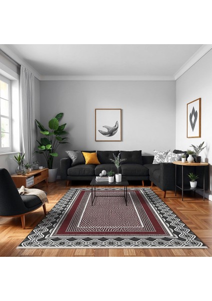 Çerçeveli Gri Pamuk Dikdörtgen Modern Desenli Pamuk Makinada Yıkanabilir Hav Toz Vermez Leke Tutmayan Kaymaz Taban Dijital Makine Baskı Salon Yolluk Mutfak Halı modelleri
