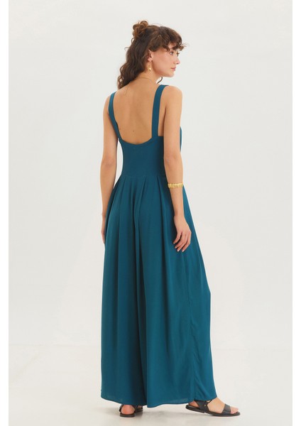 Kalın Askılı V Yakalı Uzun Tulum Lacivert fırsatları