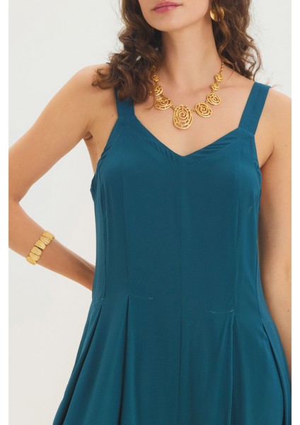 Kalın Askılı V Yakalı Uzun Tulum Lacivert indirimleri