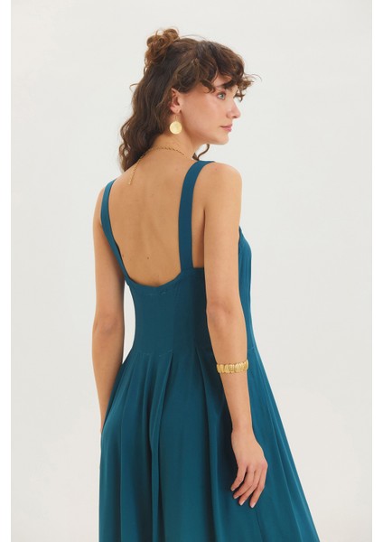 Kalın Askılı V Yakalı Uzun Tulum Lacivert