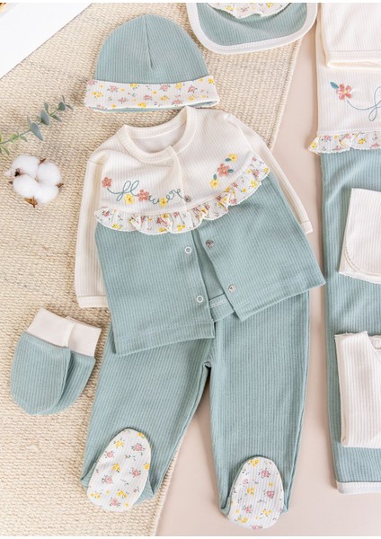 Çiçek Nakışlı Fırfırlı Pamuklu 10 Parça Kız Bebek Hastane Çıkışı Bebek Takımı fırsatları