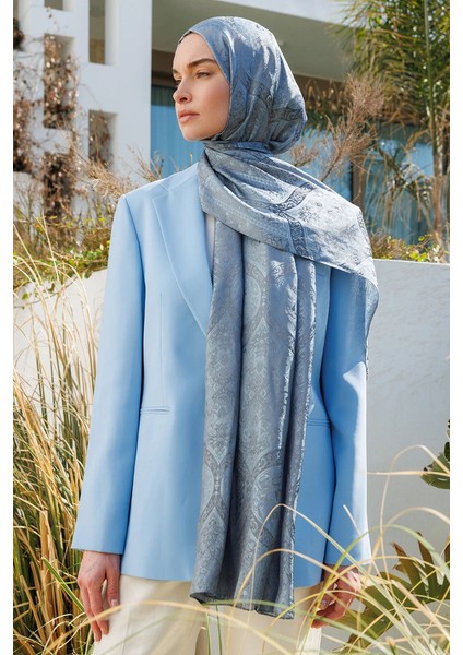 Soler Desen Shine Line Şal Koyu Gri-Açık Mavi