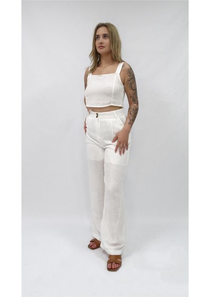 Kadın Müslin Kumaşlı Pantlonlu Takım