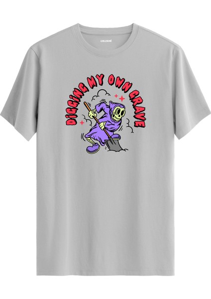 Karikatür Kafatası Mezarlık Baskılı Sokak Modası %100 Pamuk Tişört