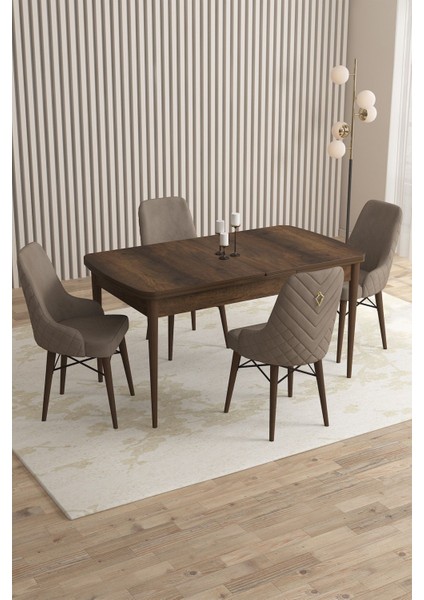 Mazaka Barok Desen 80X132 Açılabilir Mdf Masa Yemek Odası Takımı, Mutfak Takımı 4 adet Sandalye