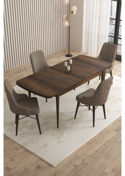 Mazaka Barok Desen 80X132 Açılabilir Mdf Masa Yemek Odası Takımı, Mutfak Takımı 4 adet Sandalye fiyatları