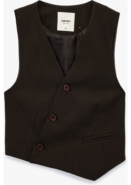 Kruvaze Düğmeli Asimetrik Blazer Yelek