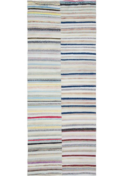 Teselya Bej Çizgili Yün Modern Desenli Yün Hav Toz Vermez Leke Tutmayan Salon Yolluk Mutfak El Dokuma Halı