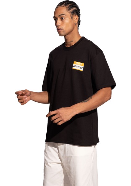 Erkek Oversize Siyah T-Shirt Ikizler Burcu fiyatları