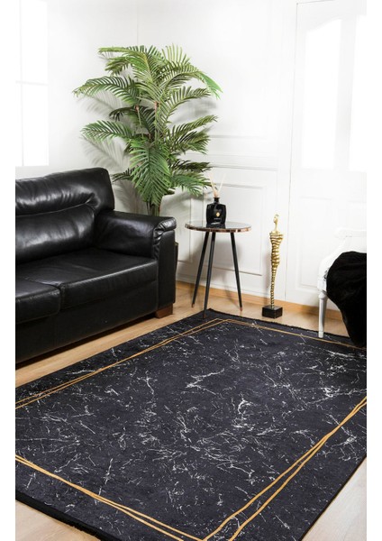 Nijnekamsk Siyah Çerçeveli Etnik Modern Desenli Makinada Yıkanabilir Hav Toz Vermez Leke Tutmayan Kaymaz Taban Dijital Makine Baskı Salon Yolluk Mutfak Halı modelleri